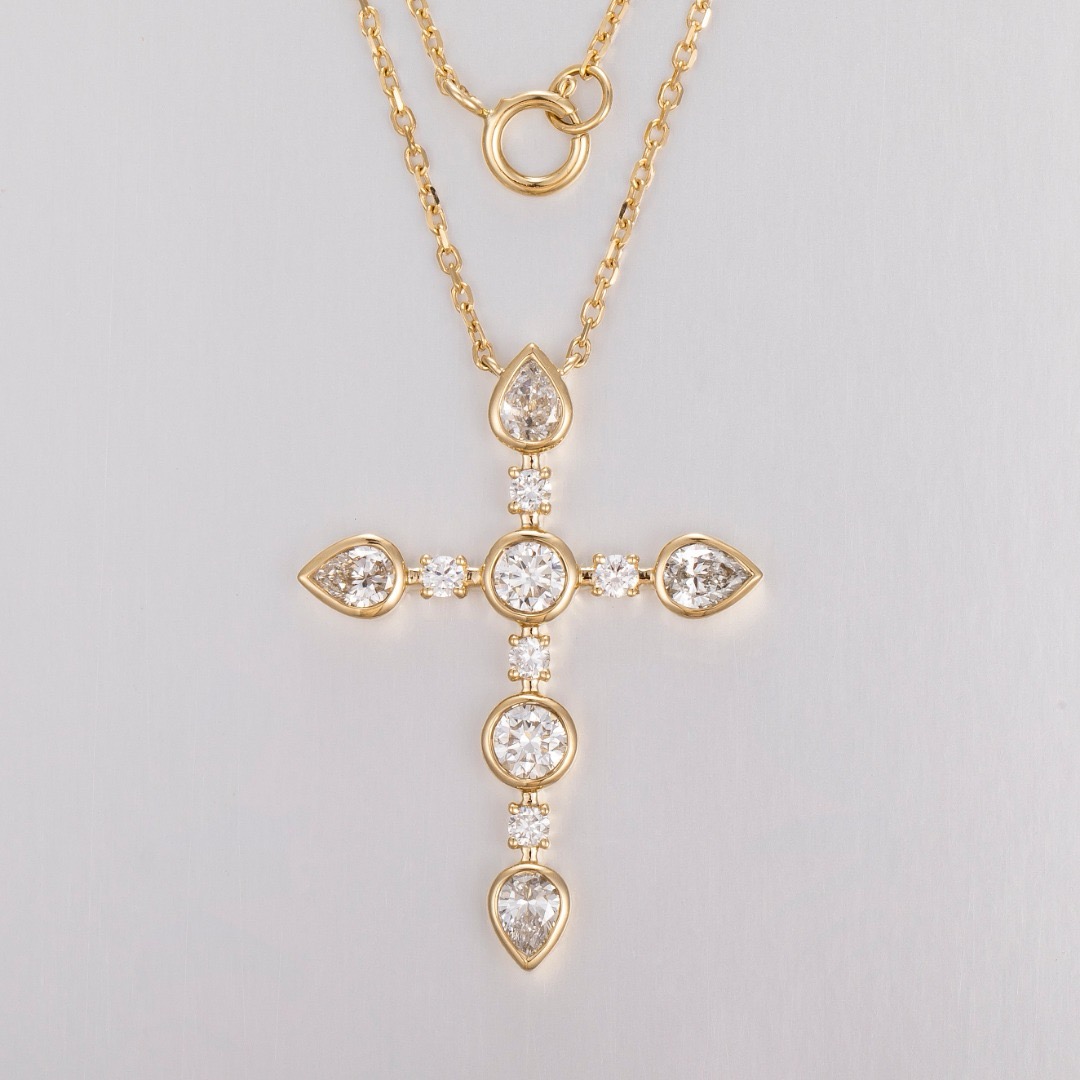 Bezels Set Pendant - Kalung Liontin Salib Berlian Buatan Laboratorium