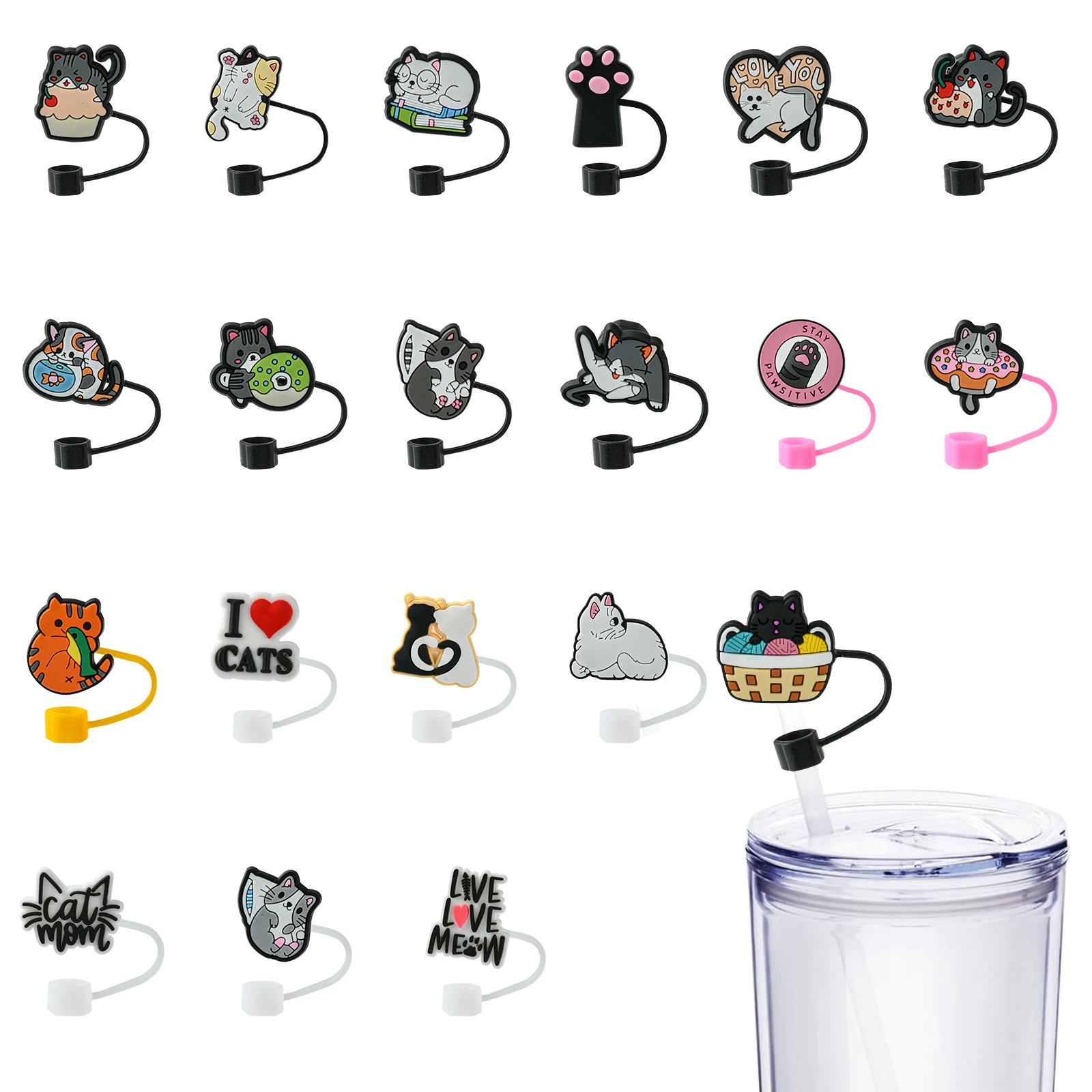 20 buah tutup sedotan kucing h - Mixing Cup Silicone ulasan dan harga